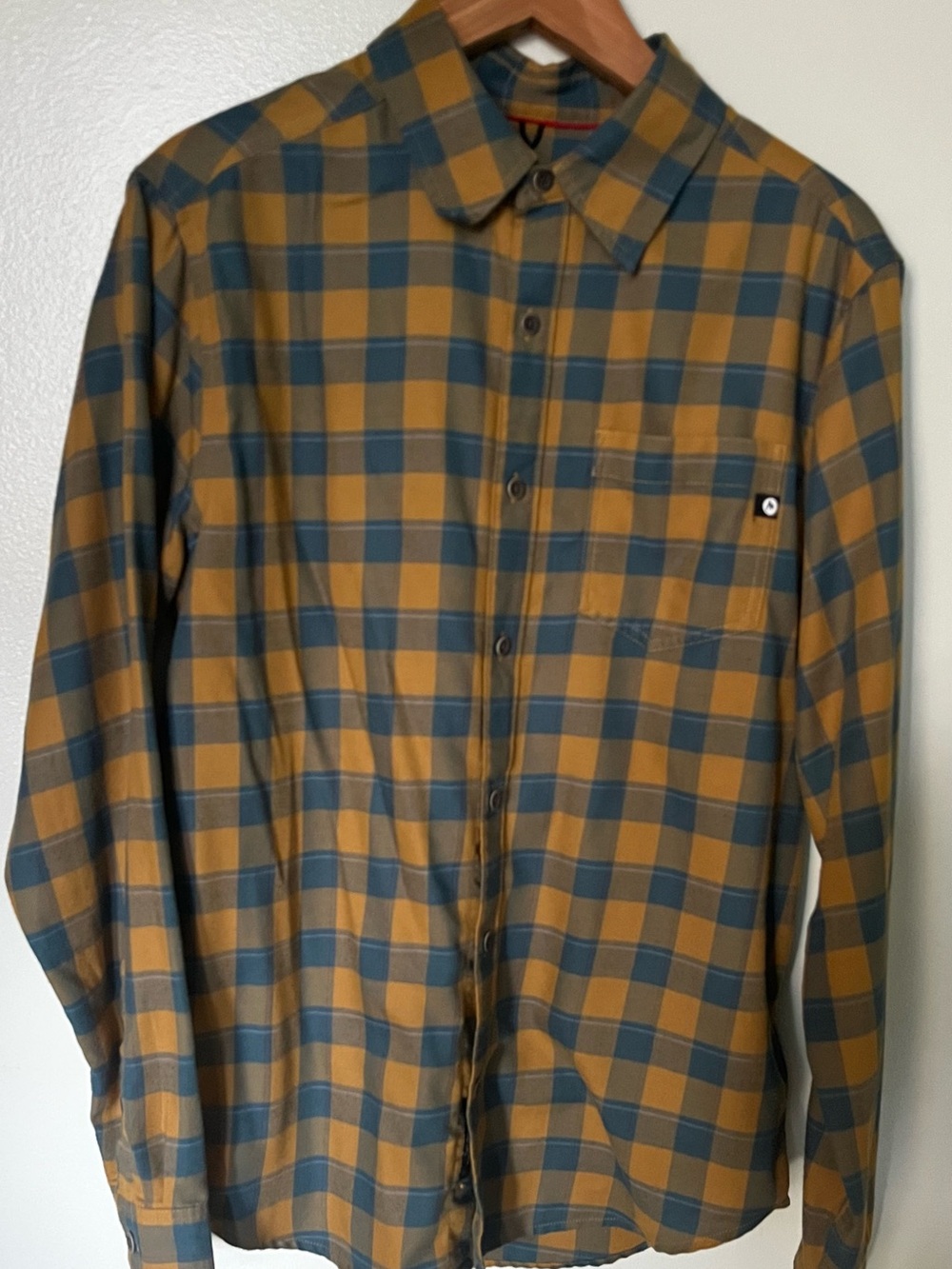 Marmot Plaid Shirt in Mustard and Teal - Picture 5 of 8